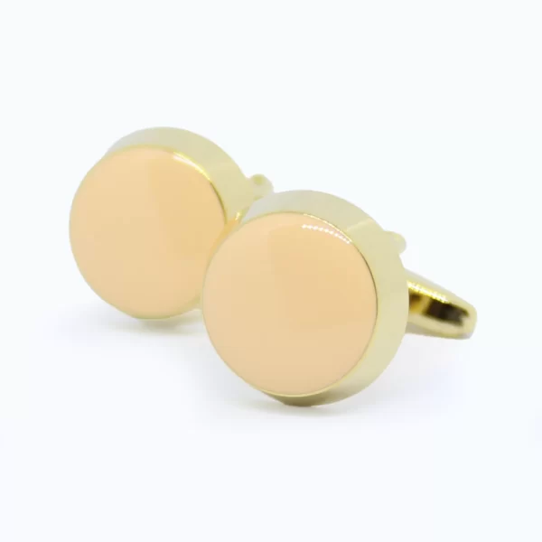 Ronde gouden manchetknoop - retro beige voorkant