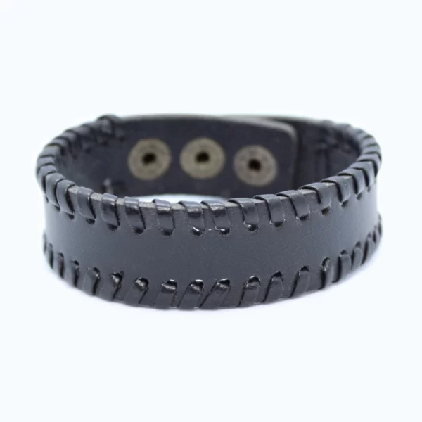 Leren armband - zwart gevlochten rand