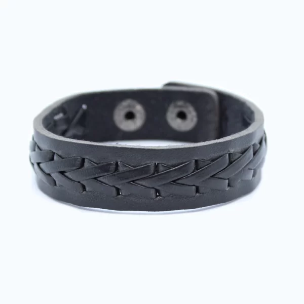 Leren armband - zwart gevlochten smal