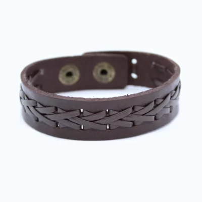 Leren armband - bruin gevlochten smal