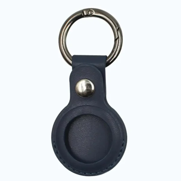 Ronde leren AirTag sleutelhanger - blauw