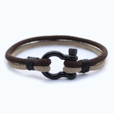 Scheepstouw armband - bruin:khaki